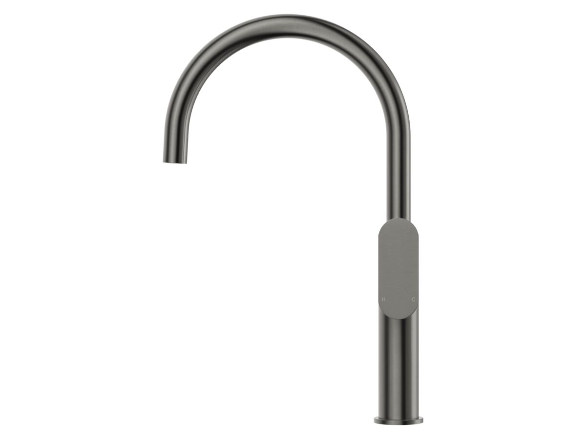 Supporting Image - Mizu Soothe MK2 Gooseneck Sink Mixer Curved Brushed Gunmetal (5 Star) Lead Free - Side