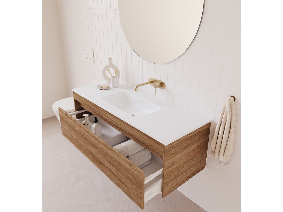 In Situ - Posh Domaine Single 1200 1 Drawer Wall Hung Vanity Colour Console Top Matte White Mineral Cast No Taphole