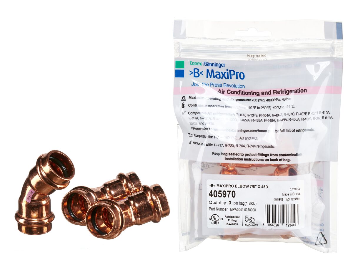 >B< Maxipro Elbow 45 Degree x 7/8" Bag of 3