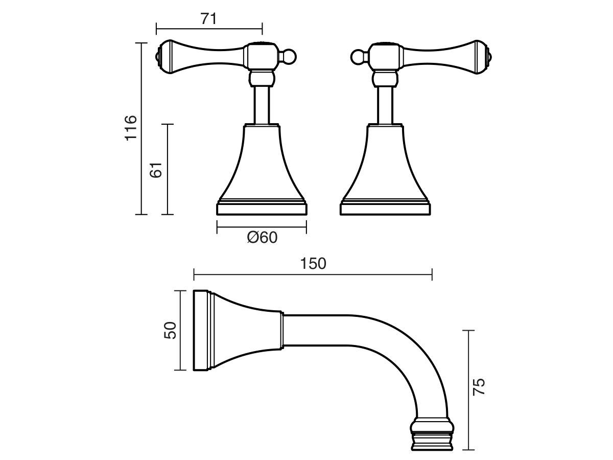 Kado Era Wall Basin Set 150mm Lever Handle (5 Star)