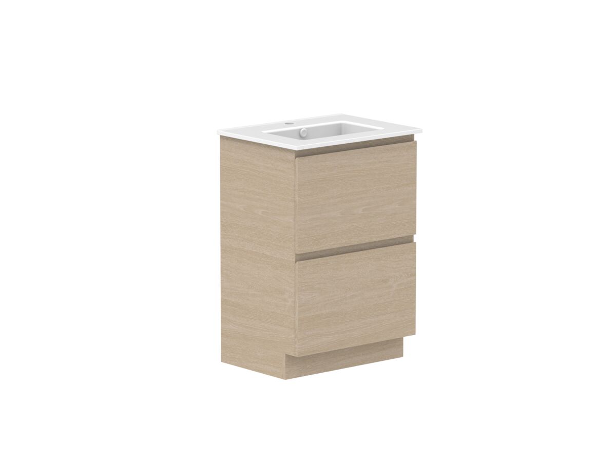 Supporting Image - Posh Domaine All-Drawer Twin 600mm Floor Mounted Vanity Unit Matte White Ceramic Top Centre Basin