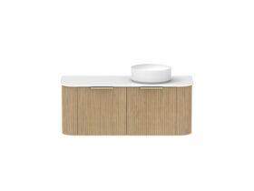 Supporting Image - Kado Neue Fluted Double Curve All Drawer 1200 Wall Hung Vanity with Right Hand Basin Durasein 12mm Top Boston Oak