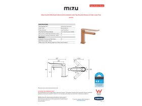 Specification Sheet - Mizu Soothe MK2 Basin Mixer with Extended Lever Tap Brushed Bronze (6 Star) Lead Free