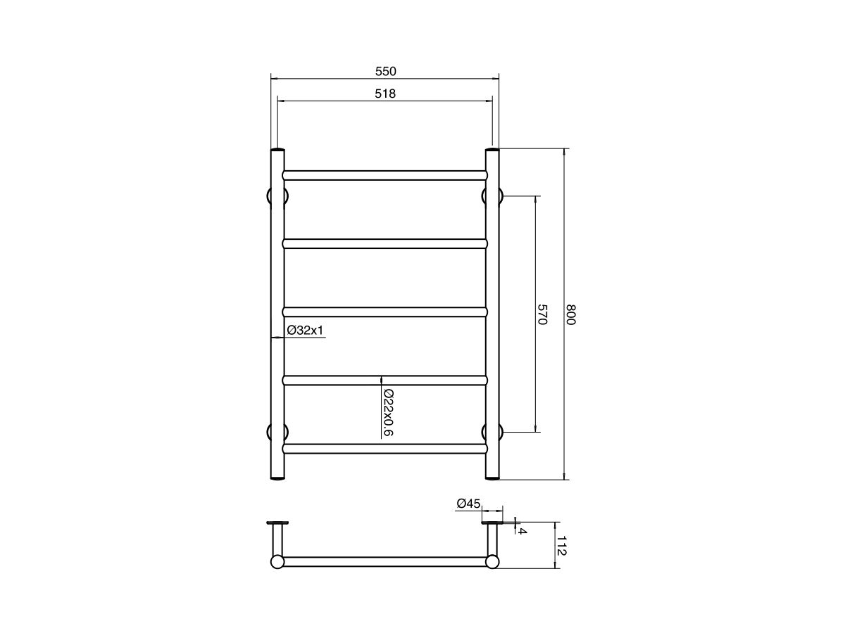 Mizu Drift MK2 550 x 800mm Heated Towel Rail