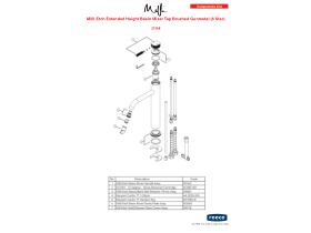 Component Listing - Milli Etch Extended Height Basin Mixer Tap Brushed Gunmetal (6 Star)