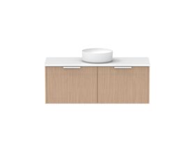 Supporting Image - Kado Neue Fluted Square All Drawer 1200mm Wall Hung Vanity with Centre Basin 20mm Top Blonde Oak