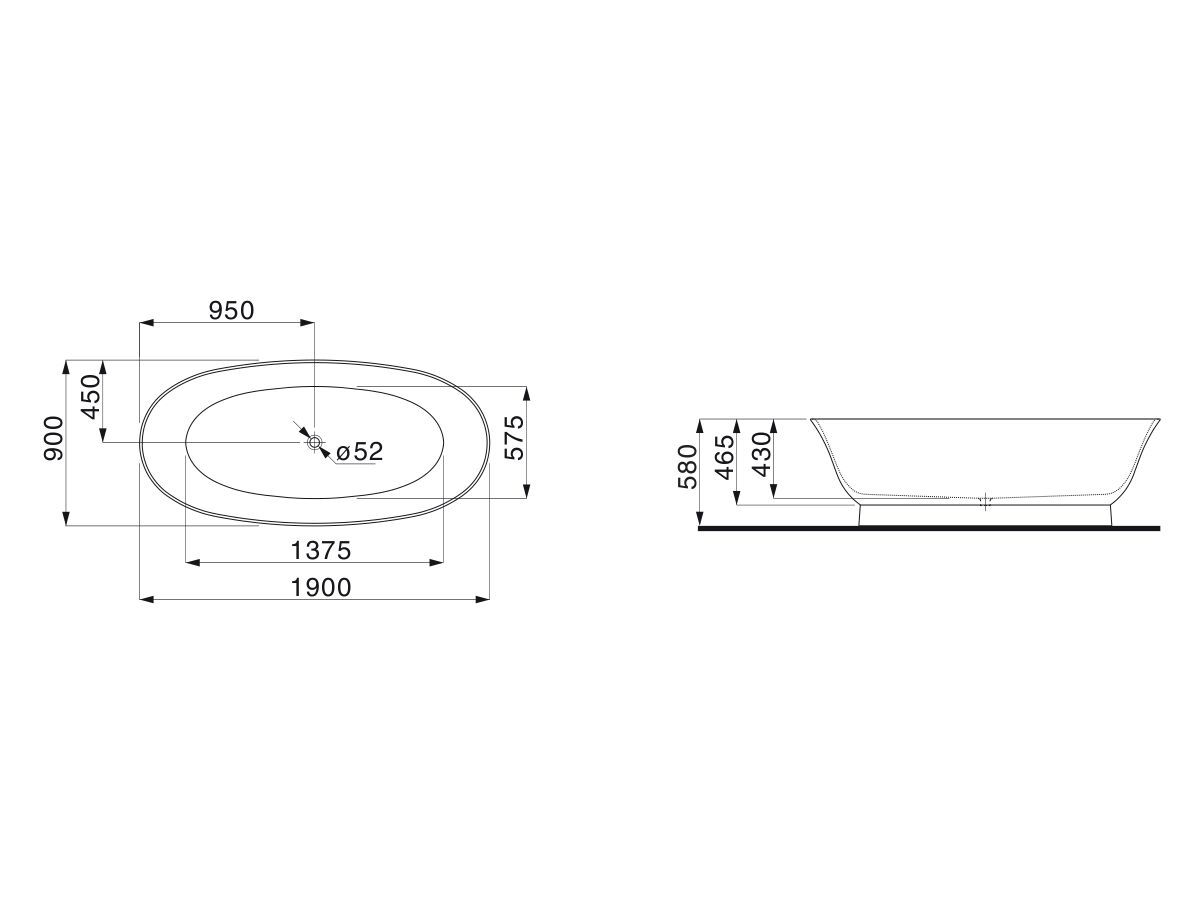 LAUFEN New Classic Freestanding Bath 1900mm with Overflow Waste White