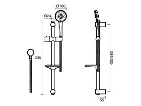 Technical Drawing - Posh Bristol MK2 Single Rail Shower 5 Function Chrome (3 Star)