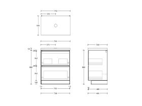 Technical Drawing - Posh Domaine All-Drawer Twin 750mm Floor Mounted Vanity Unit 50mm Top