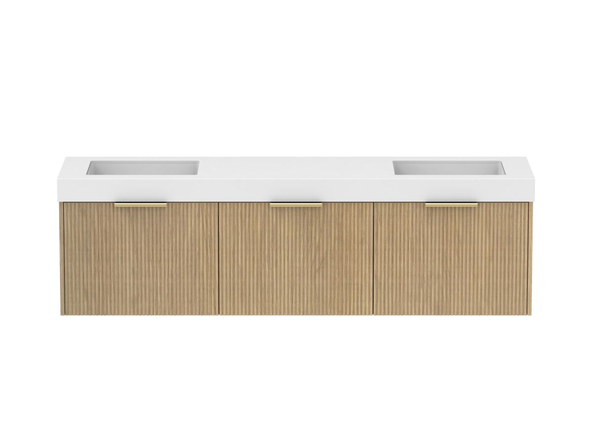 Supporting Image - Kado Neue Fluted Square All Drawer 1800mm Wall Hung Vanity with Double Basin 90mm Top Boston Oak