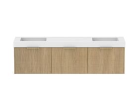 Supporting Image - Kado Neue Fluted Square All Drawer 1800mm Wall Hung Vanity with Double Basin 90mm Top Boston Oak