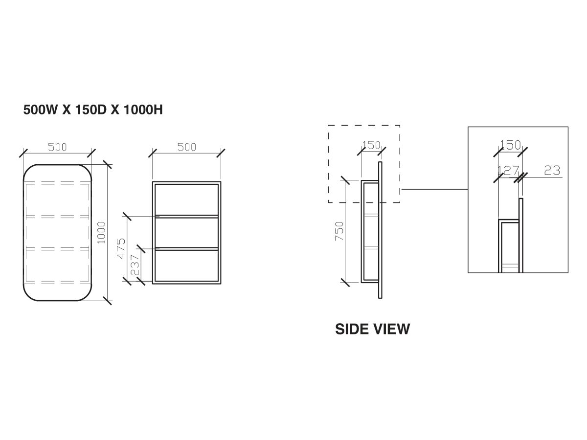 ISSY Z1 Oval Mirror with Shaving Cabinet 500mm (W) x 1000mm (H)