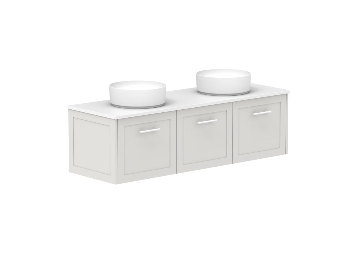 Supporting Image - Kado Lux All Door 1500mm Wall Hung Vanity Double Basin 20mm - Feather Grey - Angle