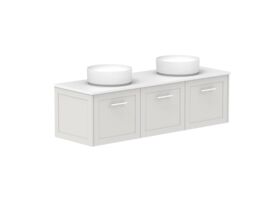 Supporting Image - Kado Lux All Door 1500mm Wall Hung Vanity Double Basin 20mm - Feather Grey - Angle