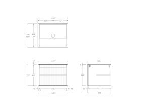 Technical Drawing - Kado Neue Fluted Square All Door 600mm Wall Hung Vanity with Centre Basin Durasein 12mm Top