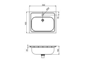 Wolfen Inset Basin 500 x 400 x 160mm 1 Taphole Stainless Steel