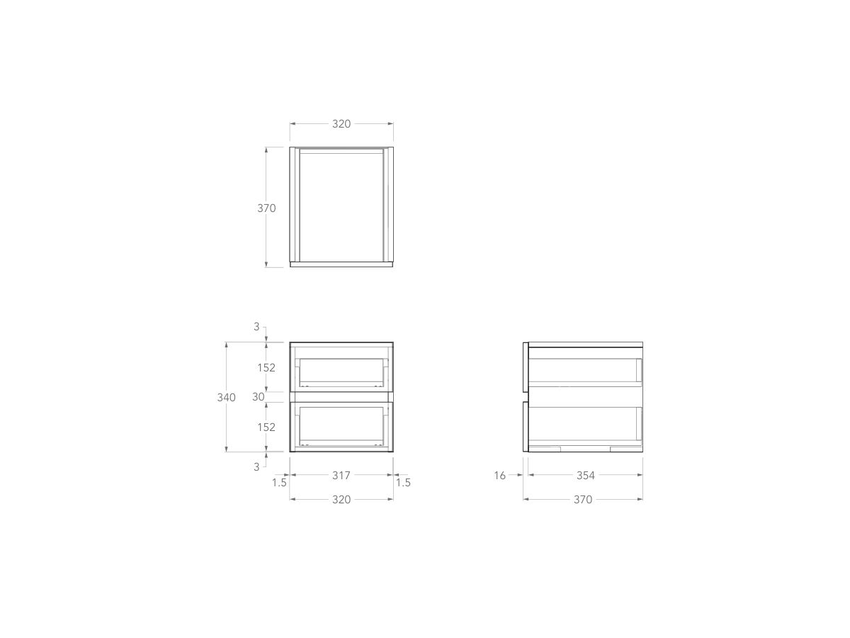 Technical Drawing - Kado Lux All Door Wall Hung Vanity Drawer Box