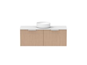 Supporting Image - Kado Neue Fluted Square All Drawer 1200mm Wall Hung Vanity with Centre Basin Durasein 12mm Top Blonde Oak