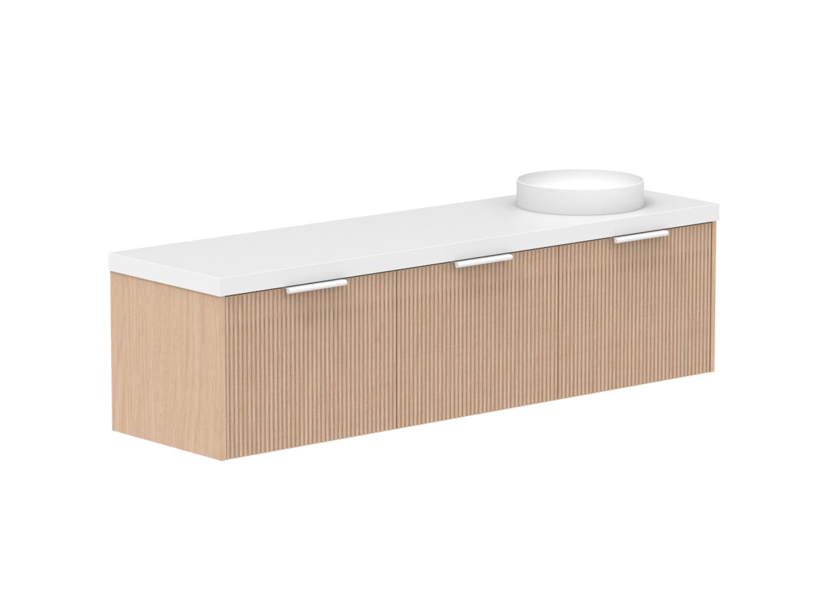 Supporting Image 2- Kado Neue Fluted Square All Drawer 1800mm Wall Hung Vanity with Right Hand Basin 50mm Top Blonde Oak