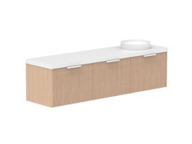 Supporting Image 2- Kado Neue Fluted Square All Drawer 1800mm Wall Hung Vanity with Right Hand Basin 50mm Top Blonde Oak