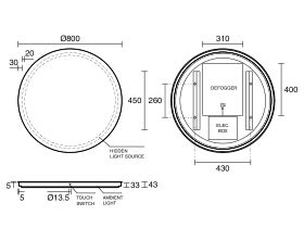 Technical Drawing - Kado Aspect Round Veil LED Mirror 800mm
