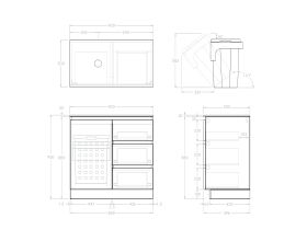 Technical Image - Posh Domaine Plus Hamper 900 Floor Mounted Left Bowl 20mm Top