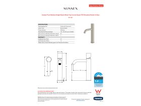 Specification Sheet - Sussex Pure Medium Height Basin Mixer Tap Curved Spout PVD Brushed Nickel (5 Star)