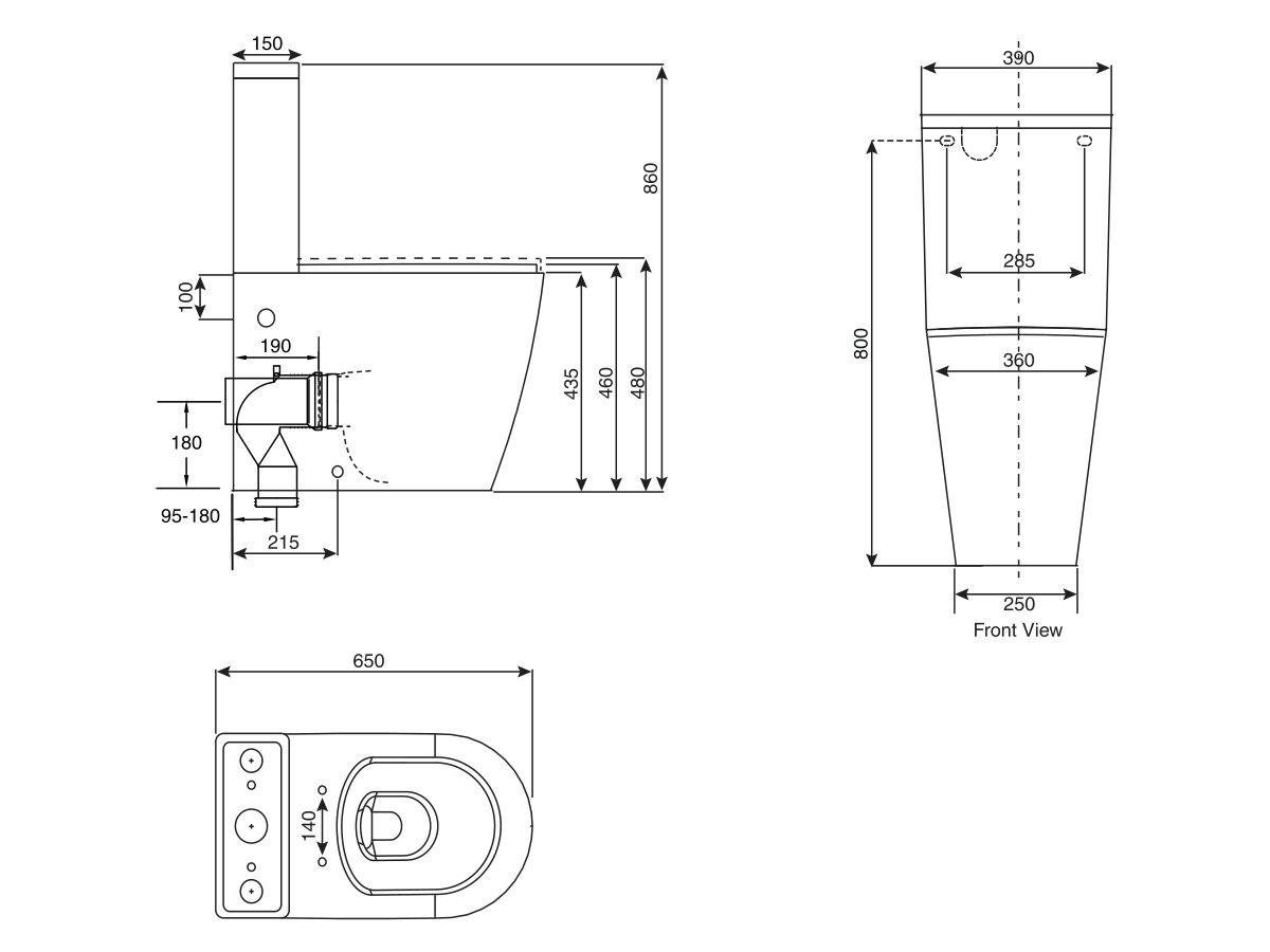 Kado Lux Close Coupled Back to Wall Overheight Bottom Inlet Toilet Suite White (4 Star)