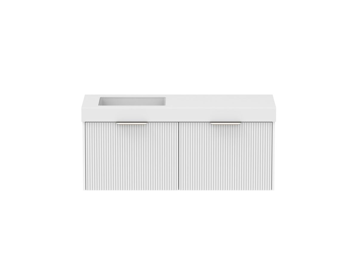 Supporting Image - Kado Neue Fluted Square All Drawer 1200mm Wall Hung Vanity with Left Hand Basin 90mm Top Ultra White