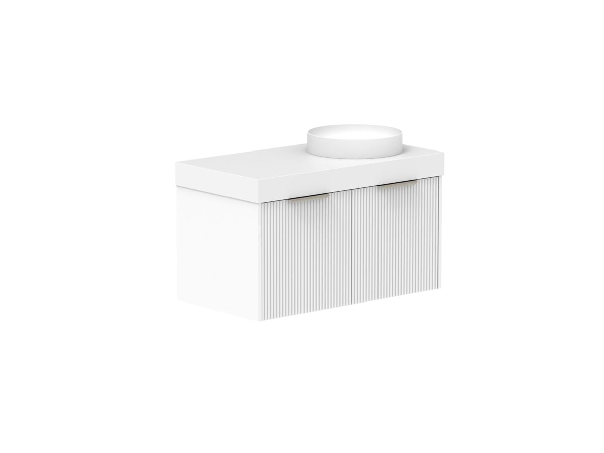 Supporting Image - Kado Neue Fluted Square 900mm Wall Hung Vanity with Right Basin 90mm Top Ultra White