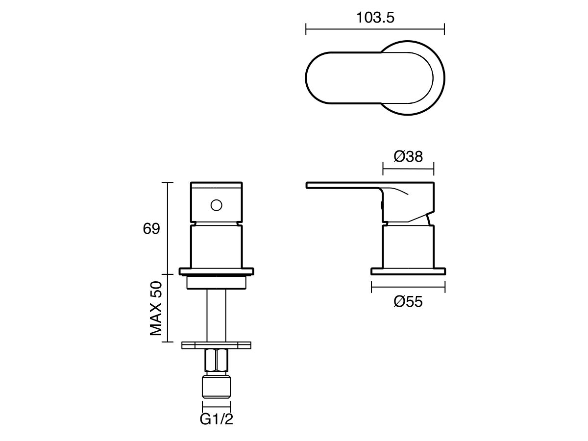Technical Drawing - Mizu Soothe MK2 Hob Mixer Lead Free