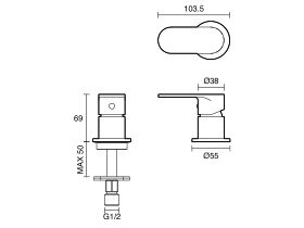 Technical Drawing - Mizu Soothe MK2 Hob Mixer Lead Free