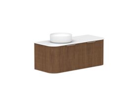 Supporting Image - Kado Neue Fluted Double Curve All Drawer 1200 Wall Hung Vanity with Left Hand Basin Durasein 12mm Top Florentine Walnut