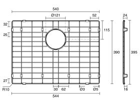 Technical Drawing - Memo Zenna Protector Grid Extended Single Bowl