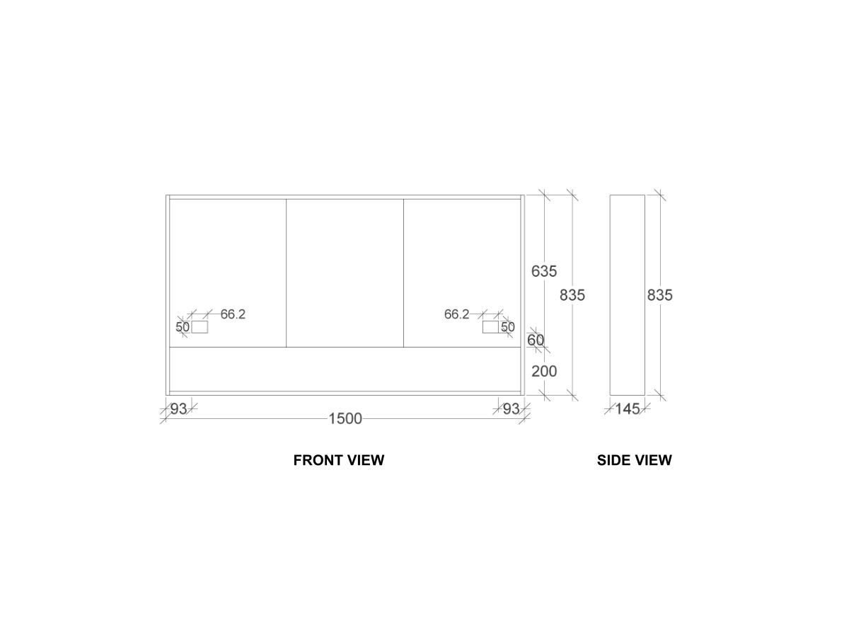 Kado Aspect 1500mm Mirror Cabinet Three Doors With Shelf and Surround View