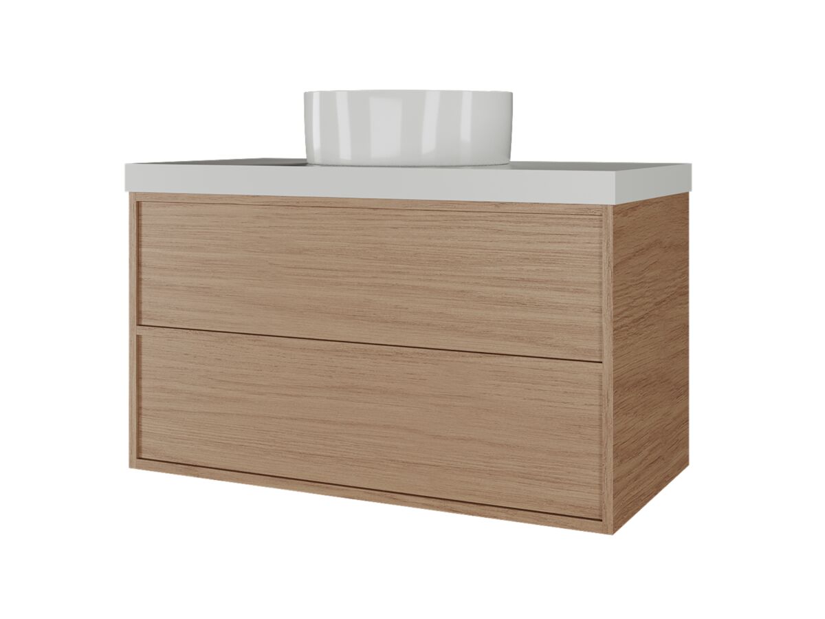 Supporting Image - Kado Aspect Wall Hung Vanity Unit 900mm 2 Drawer Caesarstone Mineral 50mm Top - Boston Oak