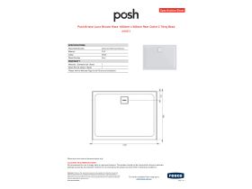 Specification Sheet - Posh Bristol Luna Shower Base 1200mm x 900mm Rear Outlet 3 Tiling Bead