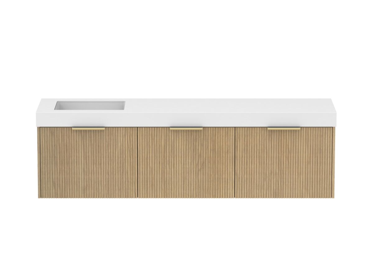 Supporting Image - Kado Neue Fluted Square All Drawer 1800mm Wall Hung Vanity with Left Hand Basin 90mm Top Boston Oak