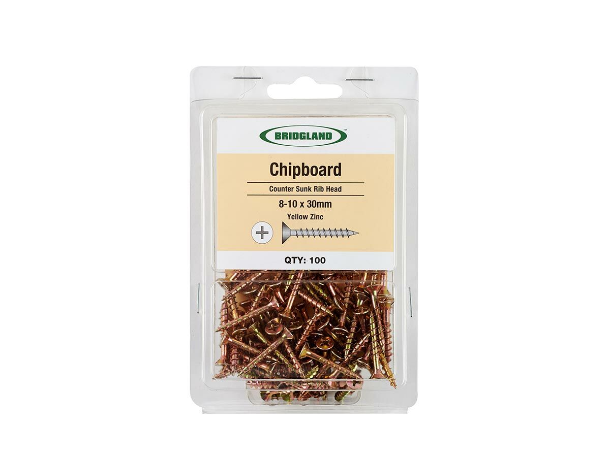 Bridgland Counter Sunk Screw Chipboard Yellow Zinc 8-10 x 30mm (100)