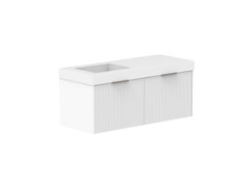 Supporting Image 2- Kado Neue Fluted Square All Drawer 1200mm Wall Hung Vanity with Left Hand Basin 90mm Top Ultra White
