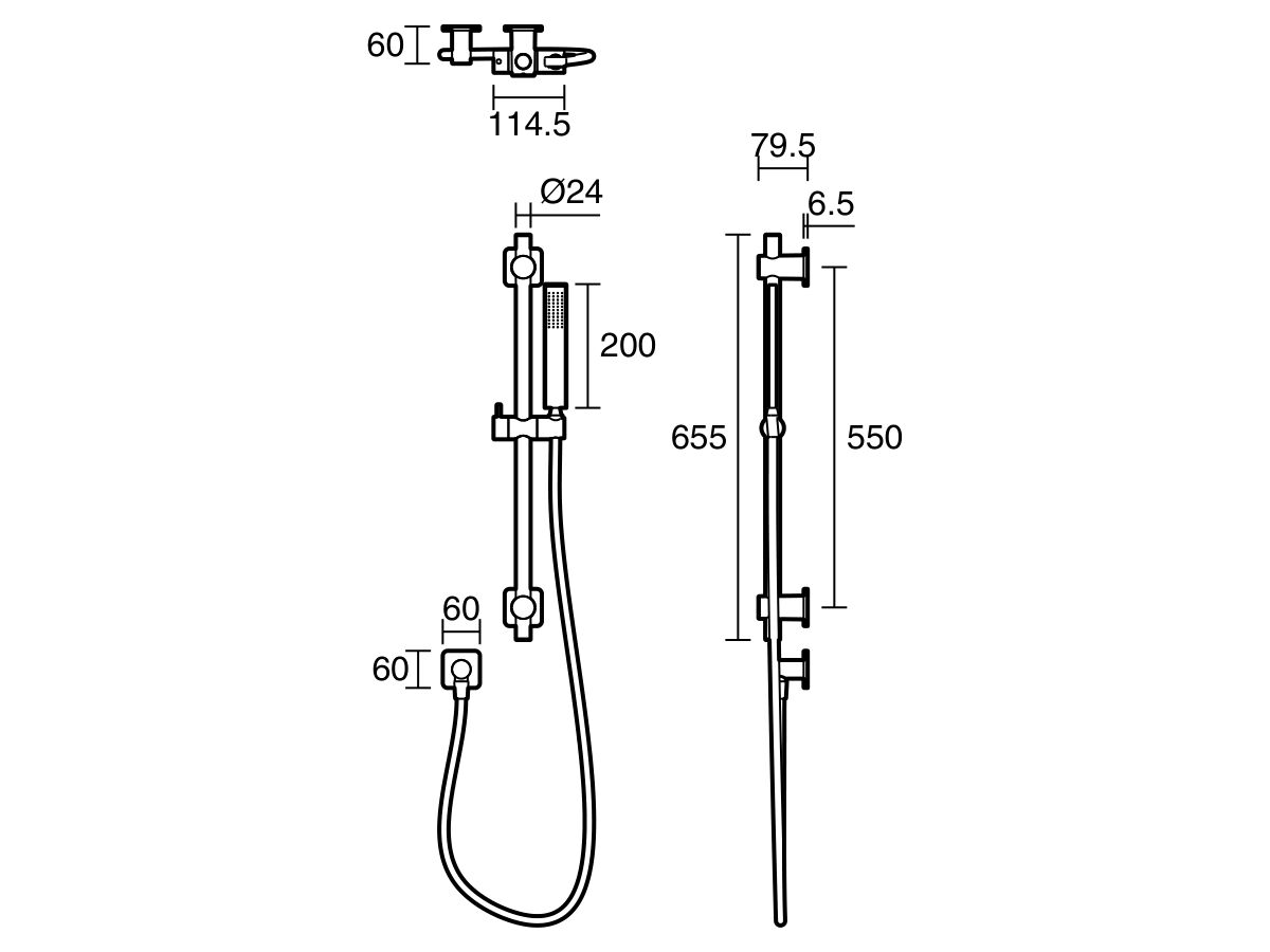 Technical Drawing - Mizu Bloc Single Rail Shower 3 Star