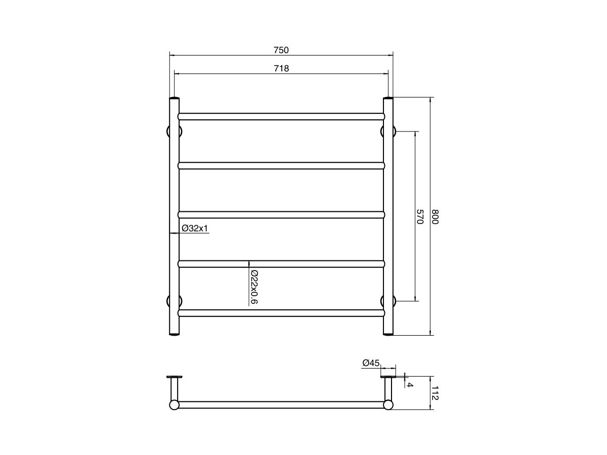 Mizu Drift MK2 750 x 800mm Heated Towel Rail