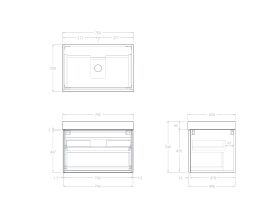 Technical Drawing - Kado Lux Slim All Drawer 750mm Wall Hung Vanity with Centre Basin 90mm Top