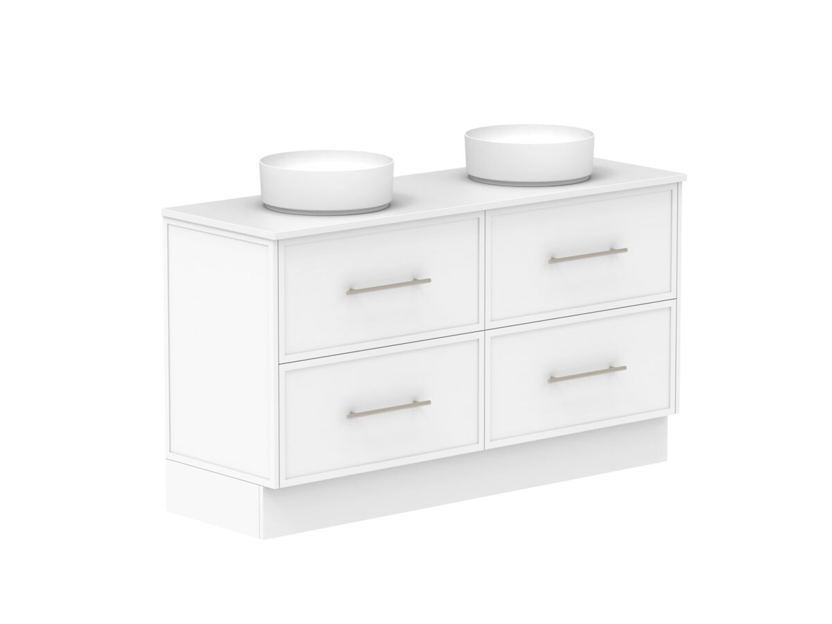 Supporting Image - Kado Lux All Drawer 1500mm Floor Mounted Vanity Double Basin 20mm - White Shaker Angle