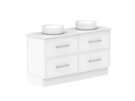 Supporting Image - Kado Lux All Drawer 1500mm Floor Mounted Vanity Double Basin 20mm - White Shaker Angle