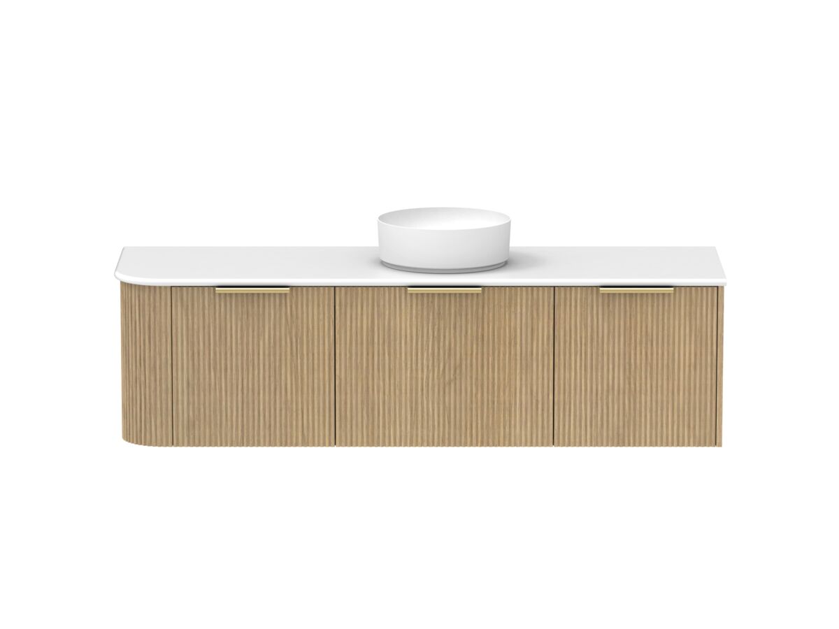 Supporting Image - Kado Neue Fluted Single Curve All Drawer 1650mm Wall Hung Vanity with Centre Basin 20mm Top Boston Oak