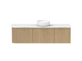 Supporting Image - Kado Neue Fluted Single Curve All Drawer 1650mm Wall Hung Vanity with Centre Basin 20mm Top Boston Oak