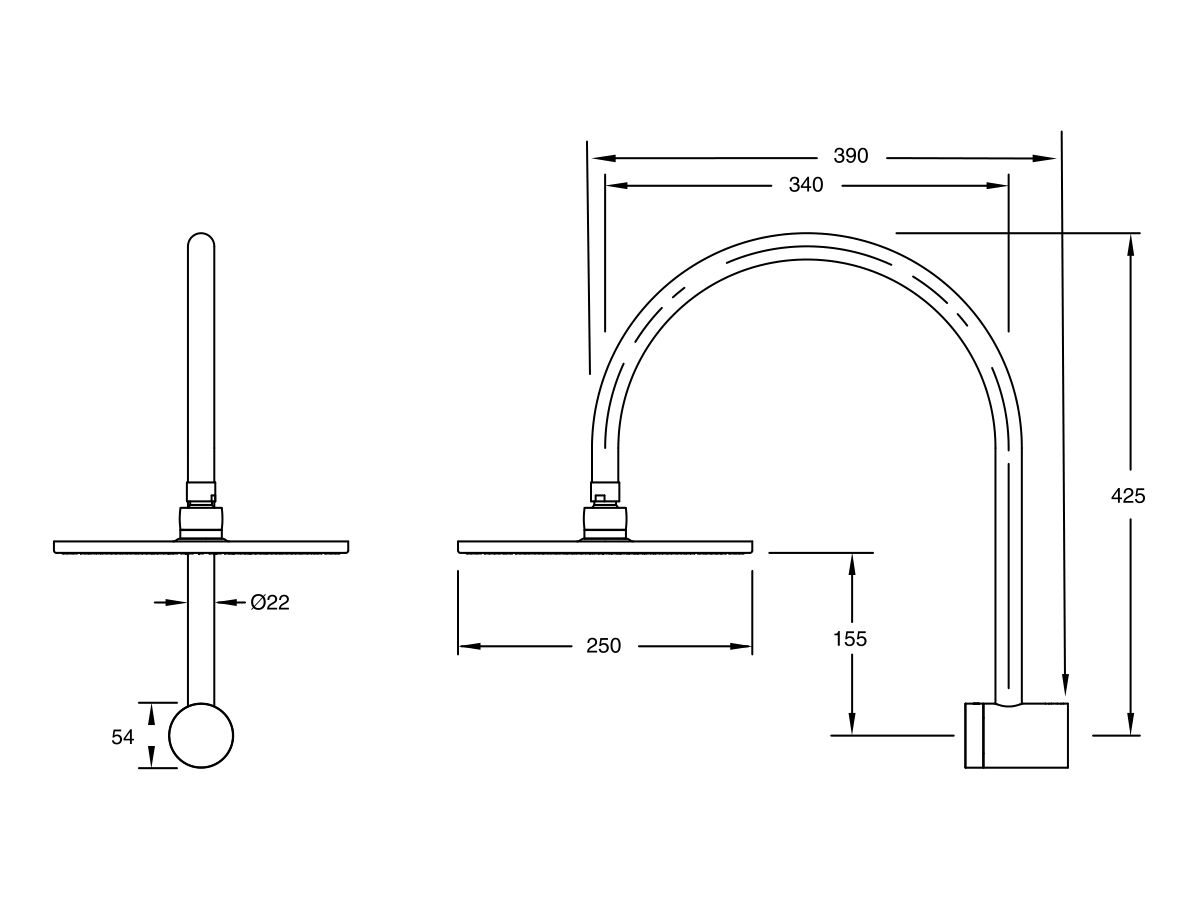 Sussex Pure Hi-Rise Shower Curved with 250mm Shower Head (3 Star)