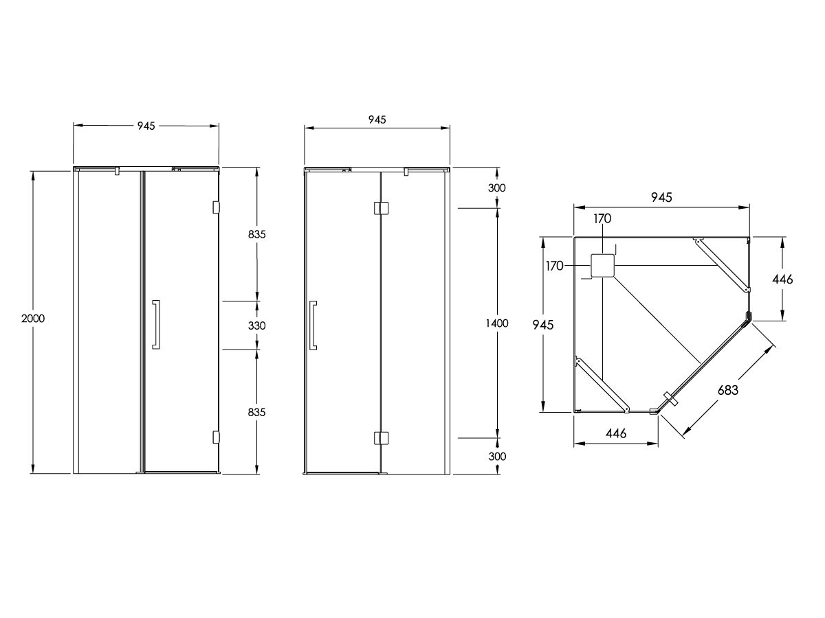 Kado Lux Shower System Angled 1000mm x 1000mm Rear Outlet Chrome