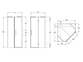 Kado Lux Shower System Angled 1000mm x 1000mm Rear Outlet Chrome